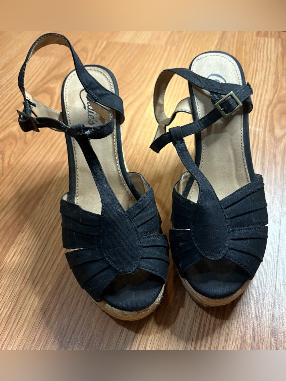 Kohl's Black T-Strap Espadrille Wedge Sandals